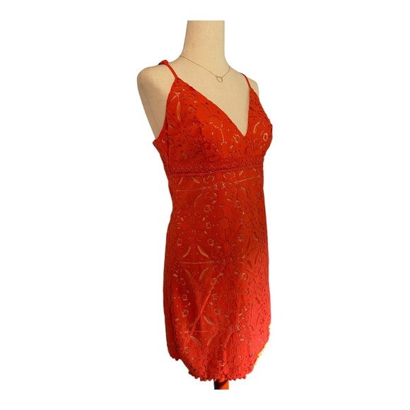 Aeropostale Dress Women Size Medium Tangerine Dream Mini Embroidered Lined Shift - Picture 13 of 13